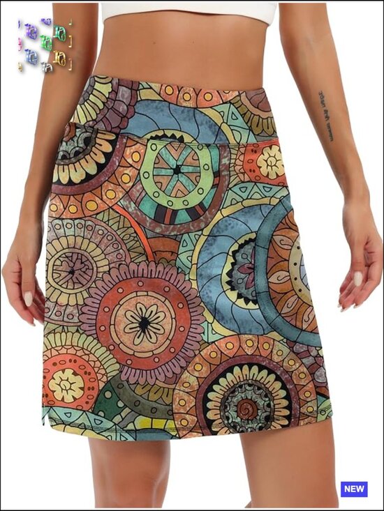 Pants - Knee Length Skort with Pockets Athletic Golf Tennis Workout Skirt High Waisted